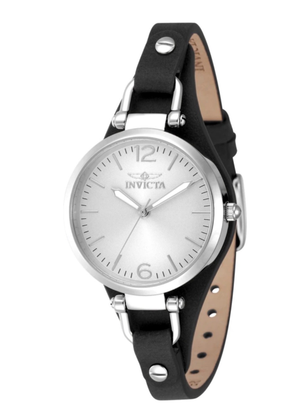 Invicta Silver Dial Watch with Black Leather Strap